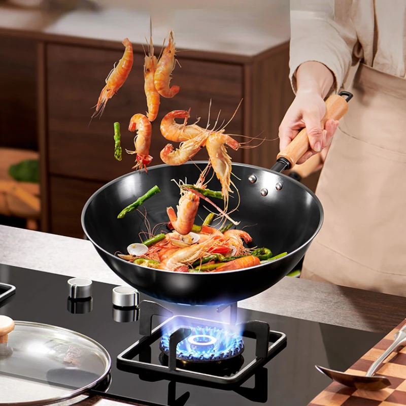 

Uncoated Iron Wok Utensils Vegetable Frying Pan Kitchen Stove Gas Induction Cooker Wok Non Stick Cooking Pot Chinese Cookware