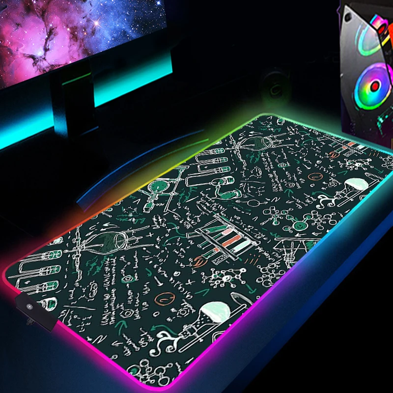 

Настольный коврик с математической формулой RGB, большой коврик для мыши с подсветкой, игровой пк, светящийся коврик для мыши со светодиодной подсветкой Xxl с проводной клавиатурой, мыши