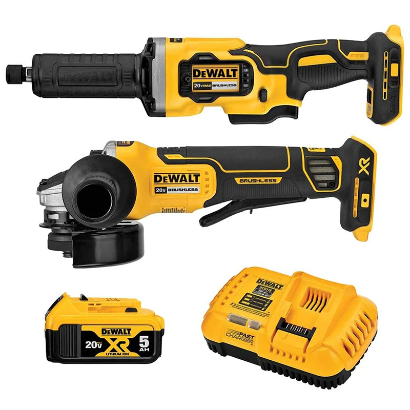 DEWALT DCK203P1 20V XR Angle Grinder Kit 4.5-Inch Paddle Switch Small Angle Grinders and 1-1/2-Inch Die Grinder 2-Tool Set