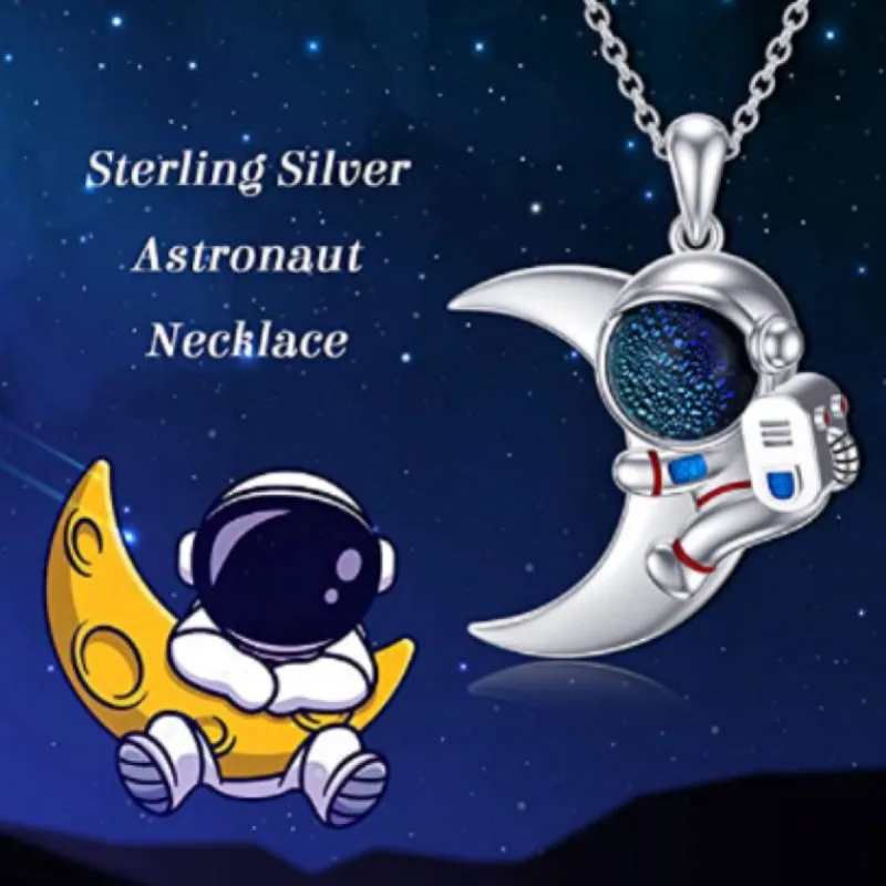 

Men's Astronaut Personality Pendant Unique Fashion Astronaut Moon Necklace for Girlfriend Birthday Gift