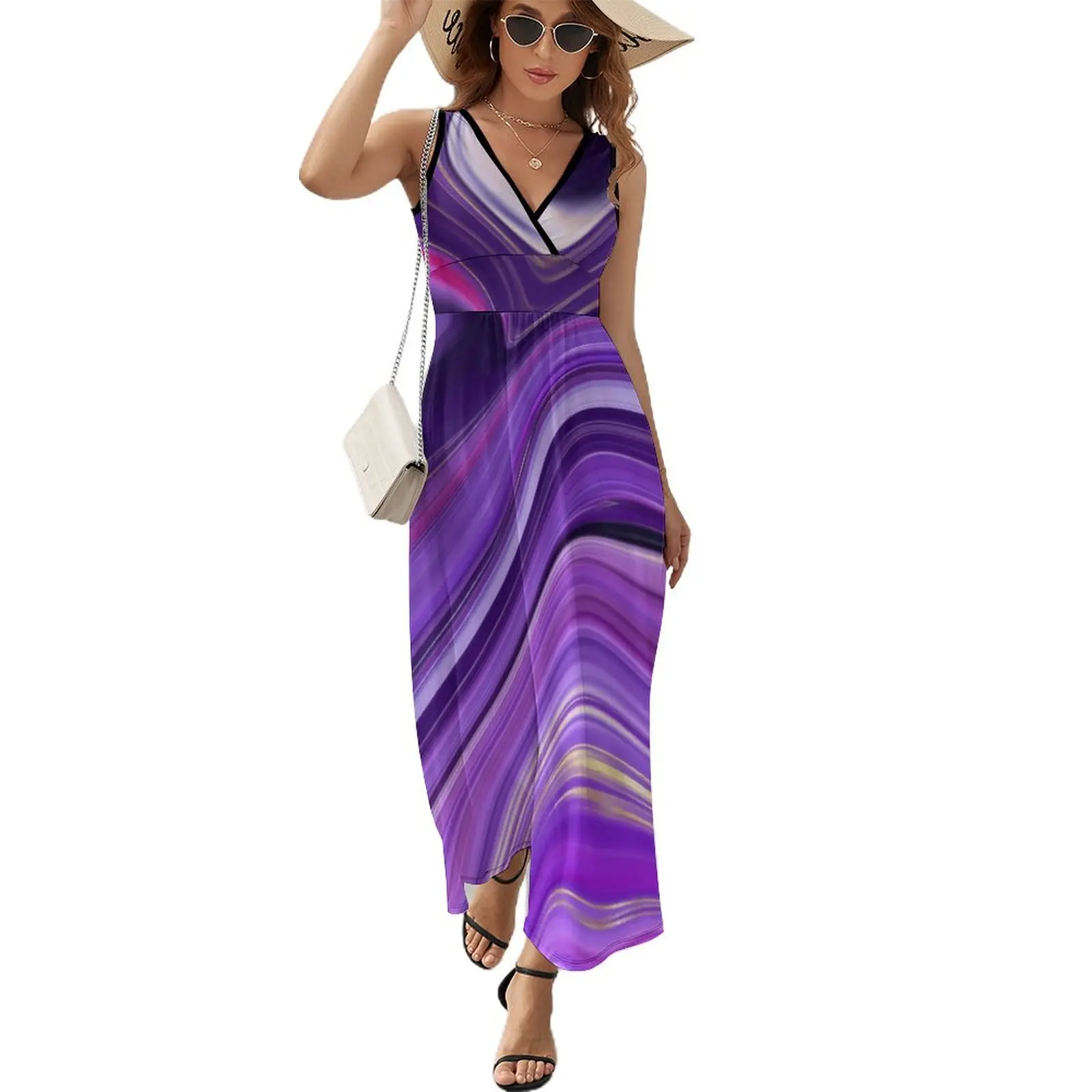 

Платье женское летнее длинное с высокой талией и абстрактным принтом