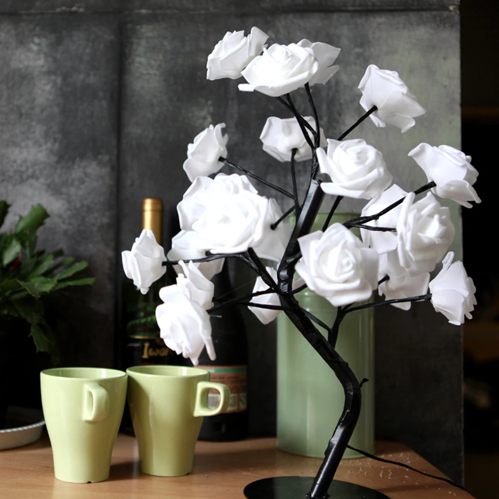 

EU Plug white/pink Rose flower Night Light Events Parties Rose Tree Lamp LED Garland Lights for Home Decoration table lamp
