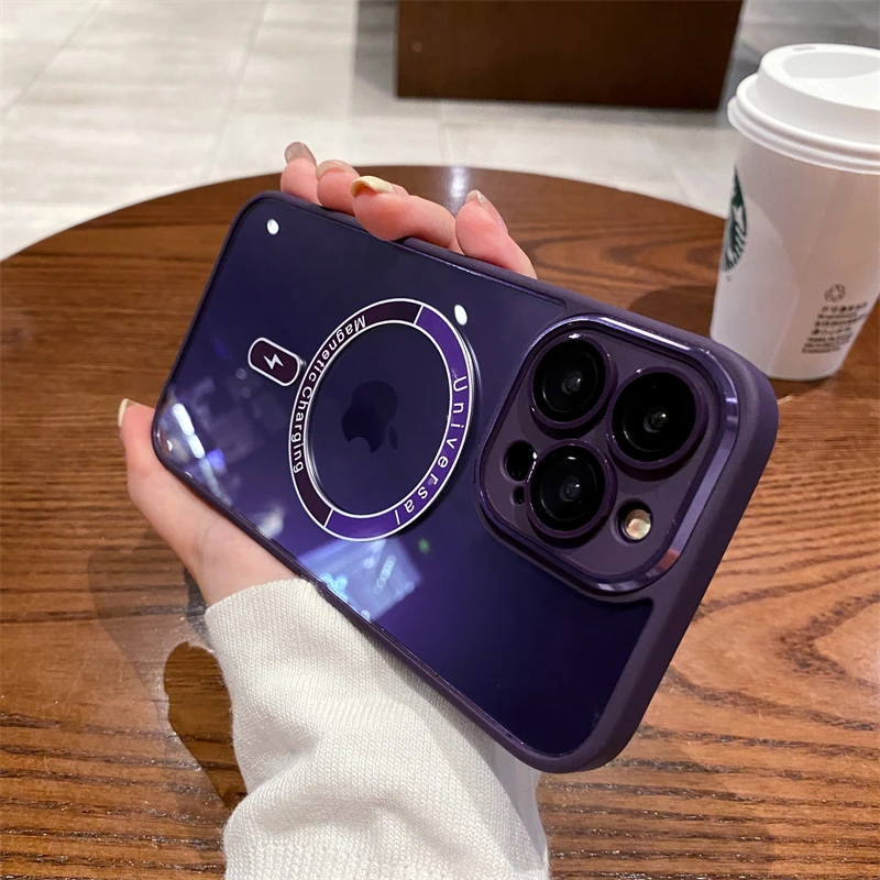 

Luxury Transparent Magsafing Case for iPhone 14 Pro Max Camera Protector Magnetic Acrylic Shockproof Cover for iPhone 12 Pro Max
