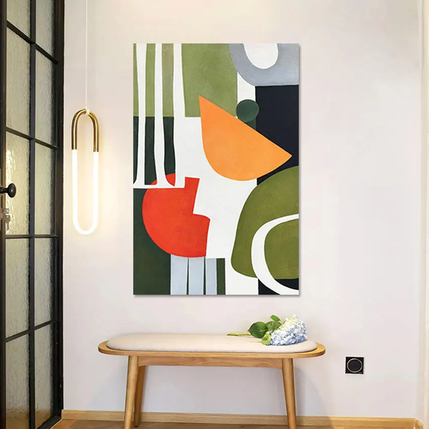

Modern Hotel Decor Oil Painting Abstract Canvas Art Geometry Shape Handmade Picture Unframed Restaurant Wall Decoration