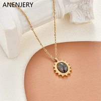 anenjery 316l stainless steel french vintage natural stone necklace fashion simple womens necklace jewelry gift