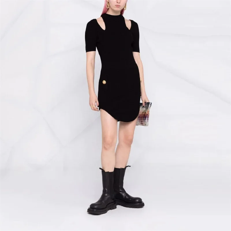 

Summer 2022 Women's Knit Stretch Cutout Tight Dress New Ladies Fashion High Quality Short Sleeve Sexy Skirt y2k Clothes bra XL