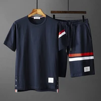 summer sports suit mens round neck t shirt lace up shorts two piece set couple red fashion casual sportswear mens clothing