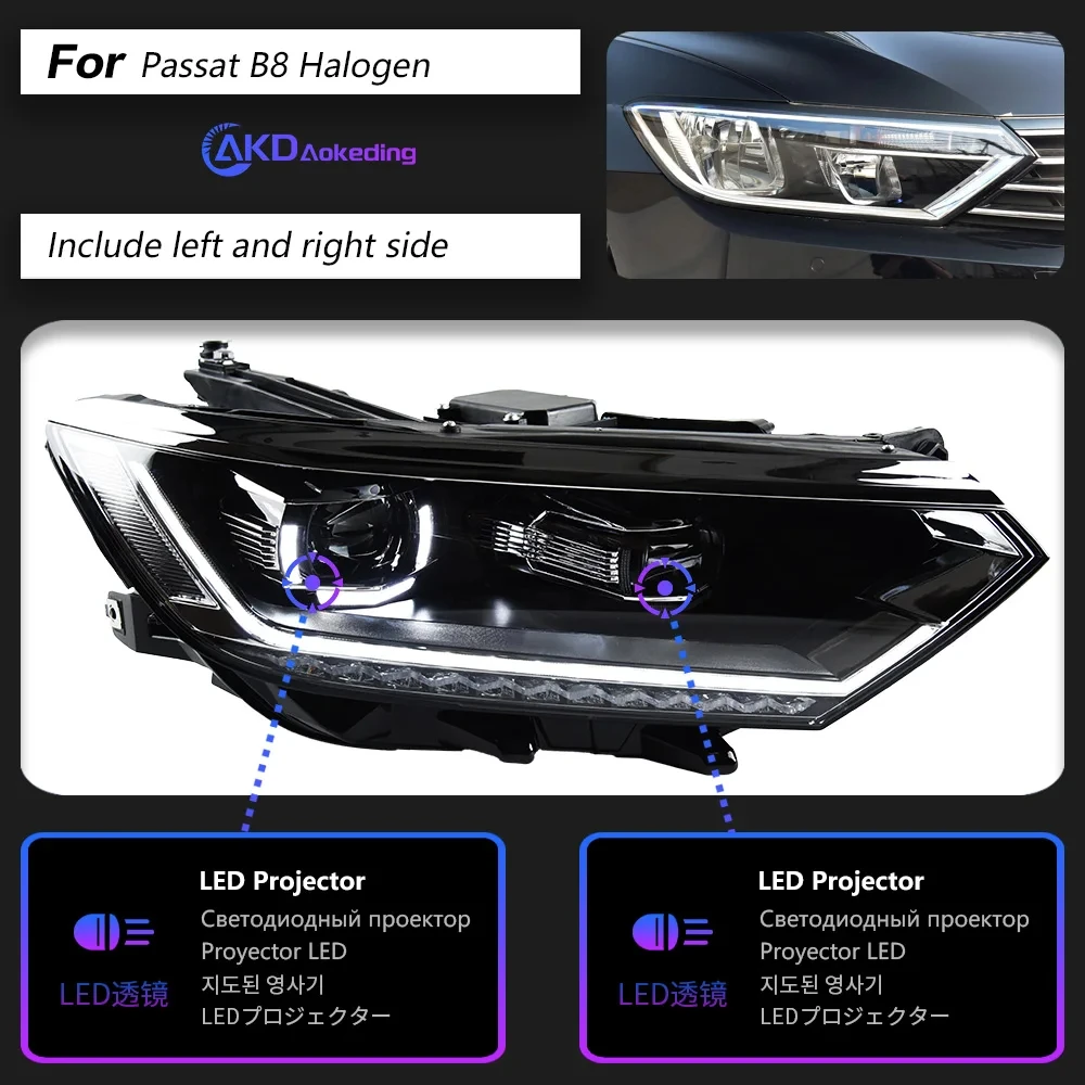 

Фара AKD для VW Passat B8 Светодиодная фара 2016-2019 Фара B8 DRL Указатель поворота Дальнего света Объектив проектора «ангельский глаз»