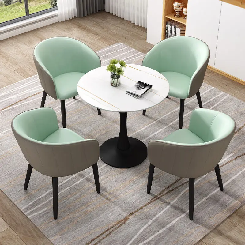 

Restaurant Table and Chairs 4 Sets of Nordic Light Luxury Rock Slab Negotiation Table and Chairs Combination Parlor Balcony