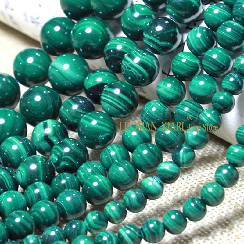 Круглые бусины-разделители АА из натурального зеленого малахита для