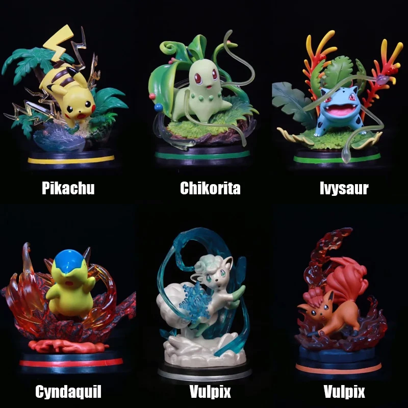 

Новинка фигурка покемона Пикачу ивизавра вулпикс Аниме Фигурка Cyndaquil Куклы Коллекционные сцены модель ПВХ игрушки для детей Подарки