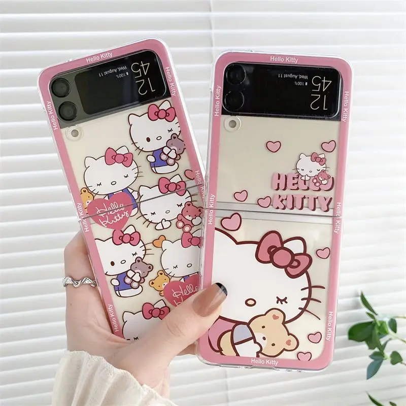 

Kaiwaii Sanrio Hello Kitty аниме мультфильм милый подходит для Samsung Galaxy Zflip2 3 4 чехол для телефона твердая оболочка искусственные украшения