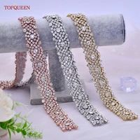 topqueen s28b handmade bridal crystal trim shiny rhinestone applique diy iron on wedding dress belts decoration patch sparkly