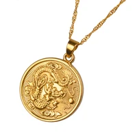 round circle dragon pattern women men pendant chain 18k yellow gold filled vintage jewelry gift