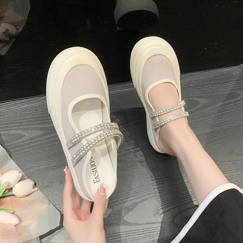 

Shoes Med Woman's Slippers Cover Toe Platform Slides 2022 Soft Summer Flat Canvas Cotton Fabric Rubber Casual PU Leisure