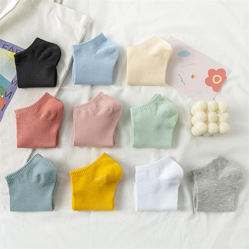 

10pcs=5Pairs/lot Casual Fashion Candy Colors Short Socks Spring Summer Ankle Socks Womens Female Girls Soft Cotton Ankle Socks