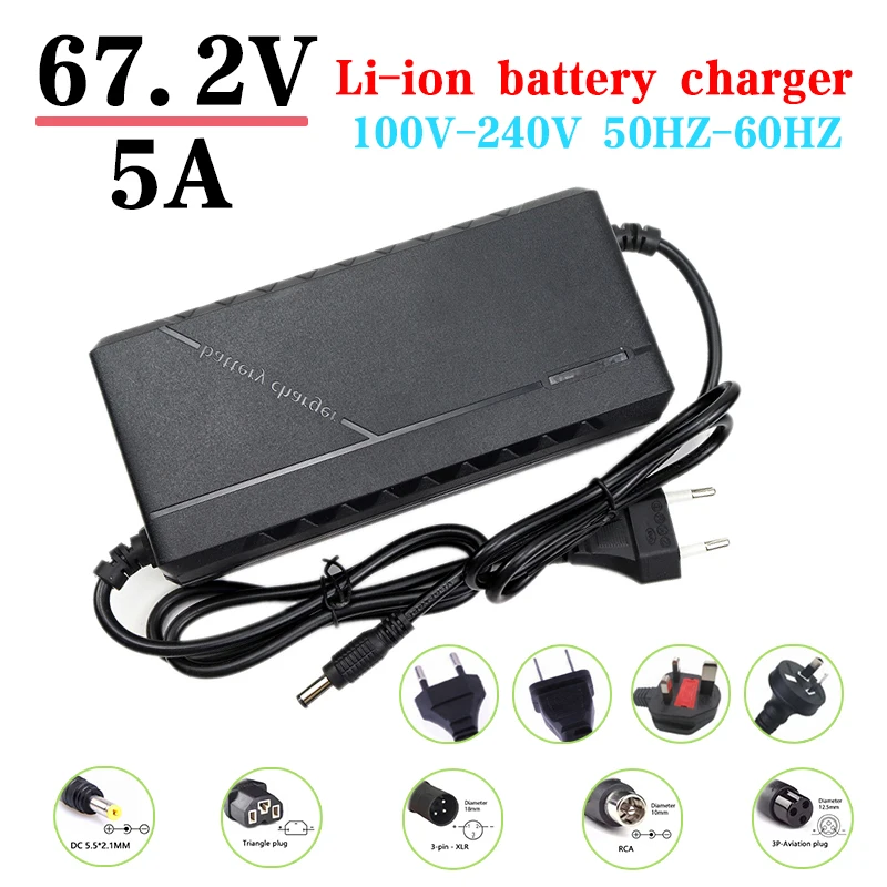 

AC100V-240V 67.2V 5A Charger 16S 60V Li-ion Battery Charger 18650 21700 Charger Output DC 67.2V With cooling fan Free Shipping