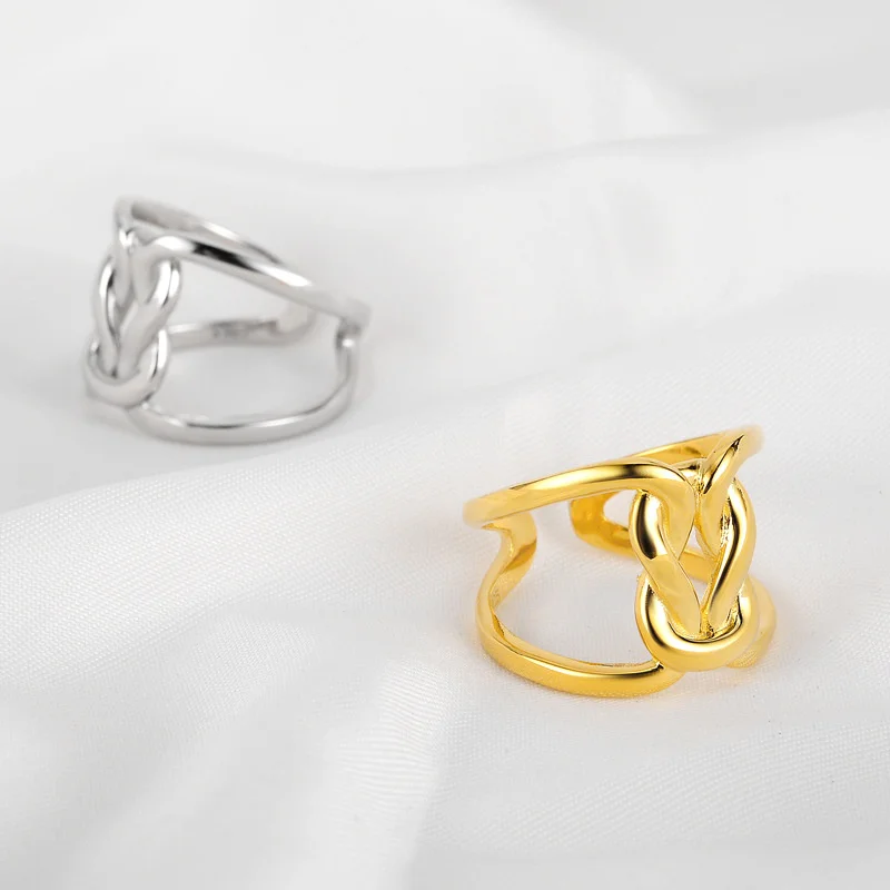 

genuine real brand jewels J1006 Design Light Luxury Wide S925 Strap Sterling Silver ins Knot Wrap Line Index Finger Ring Female
