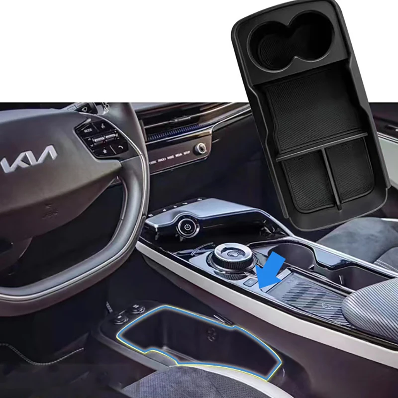 

Abs Black Car Console Central Armrest Storage Box Water Cup Holder Tray For Kia Ev6 2022 2023 Interior Modification Accessories