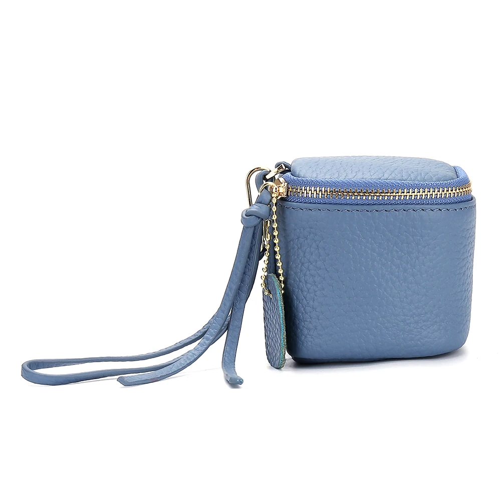 

Cute Mini Womens Cow Genuine Leather Square Zipper Coin Purses Makeup Bag With Wrist Strap Lipstick Tassels High Quality Famous