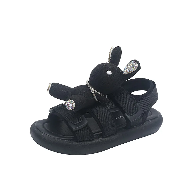 

Cute Rabbit Girls Rhinestone Sandals 2022 Summer New Children's Fashion Shoes Hook & Loop Open Toe Casual Kids Flat Beach Shoes
