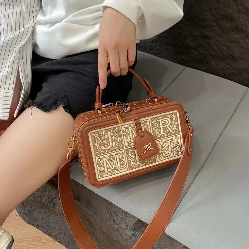 First Layer Cowhide Leather Box Bag For Women 2023 New Fashion Single Shoulder Messenger Bag Luxury Designer Purses And Handbags