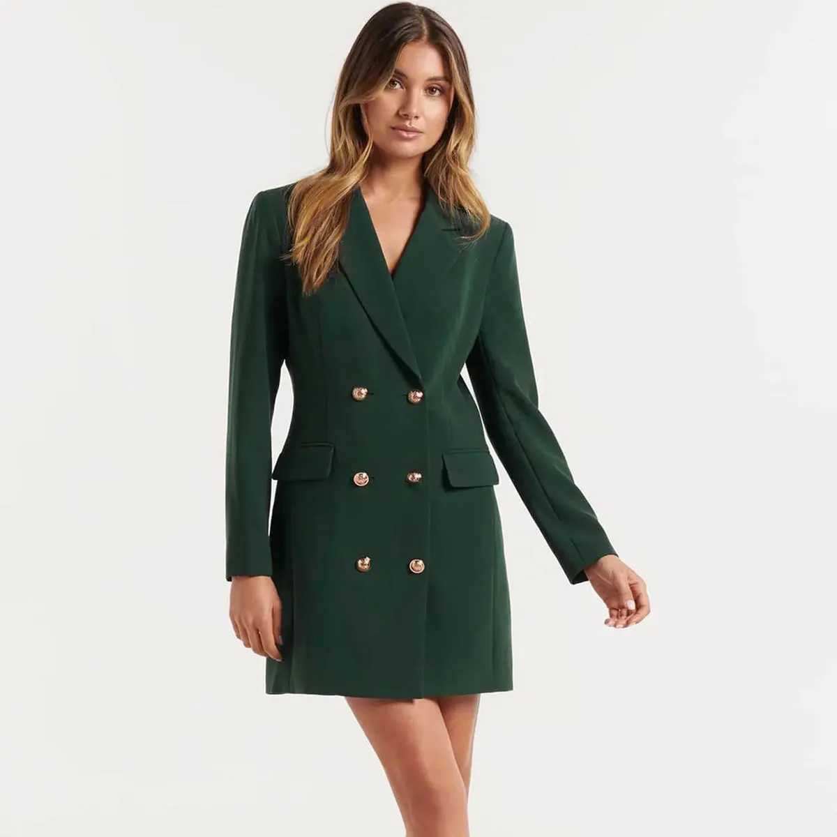 2023 New slim OL solid color casual double-breasted mid-length suit jacket dress