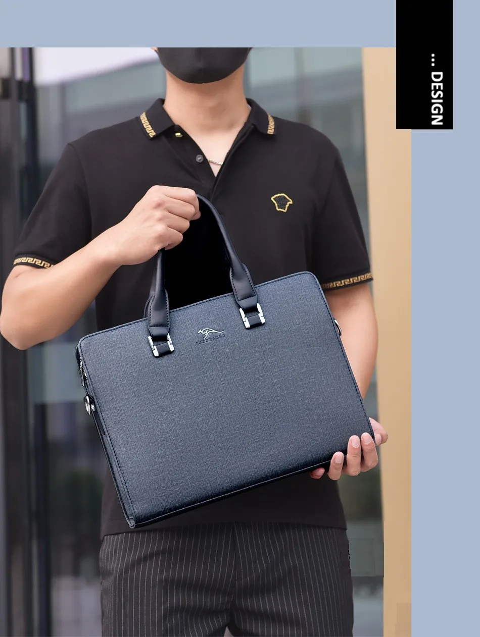 Men's Handbag Briefcase Large Capacity File Bag Attache Portfolio Business Shoulder Letter Blue Black