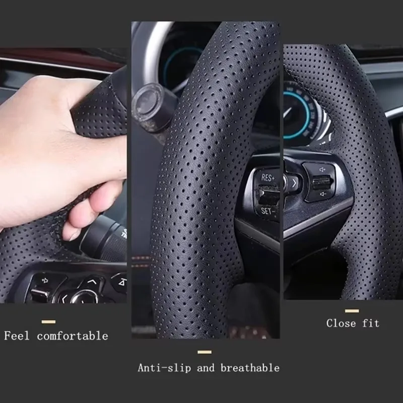 Фото Для Honda Fit City Gania GREIZ 2014-2020 сшитый вручную нескользящий черный красный чехол на руль автомобиля из натуральной кожи №5