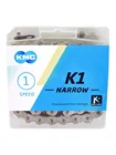 Цепь велосипедная KMC K1 Narrow Silver, для 1-ск. велосипедов, BMX, фиксеров, 100 звеньев, 12 x332 , серебристая