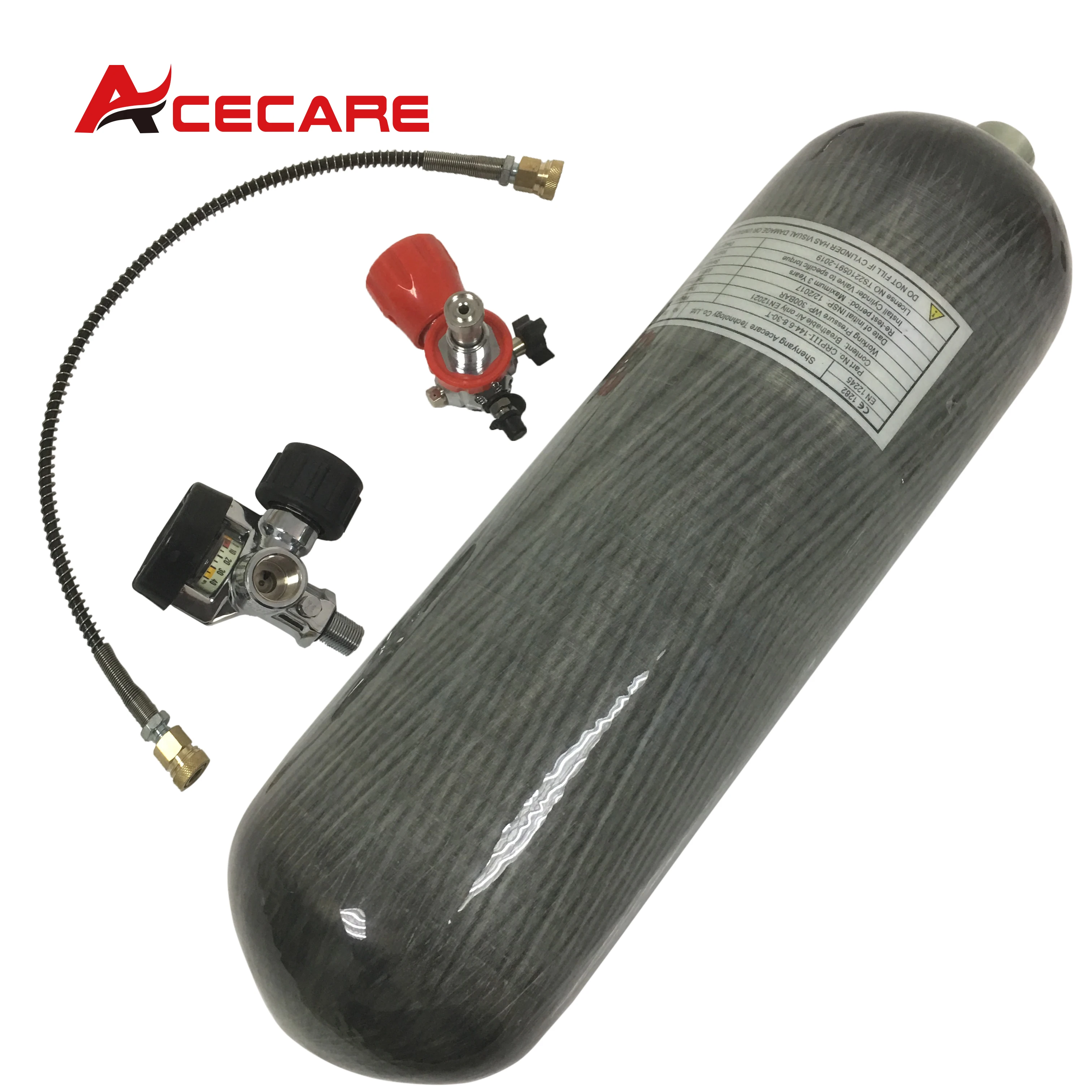 

ACECARE 6.8L 300Bar Carbon Fiber Cylinder HPA Scuba 4500Psi Air Tank With Gauge Valve and Filing Station For Diving