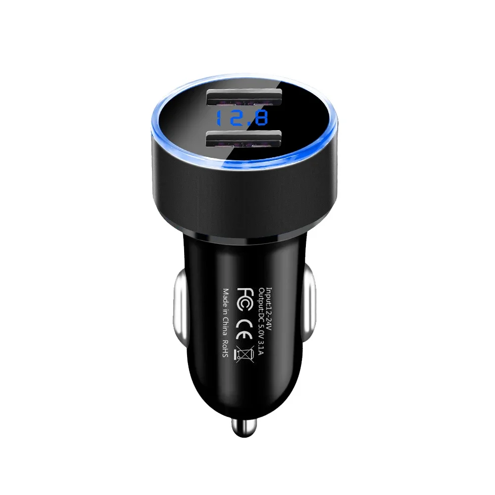 

Автомобильное зарядное устройство с двумя USB-портами 3,1 А, 2 порта, ЖК-дисплей, 12 В, автомобильное зарядное устройство для прикуривателя, автомобильное зарядное устройство для телефона для Iphone 13 14 Pro Samsung