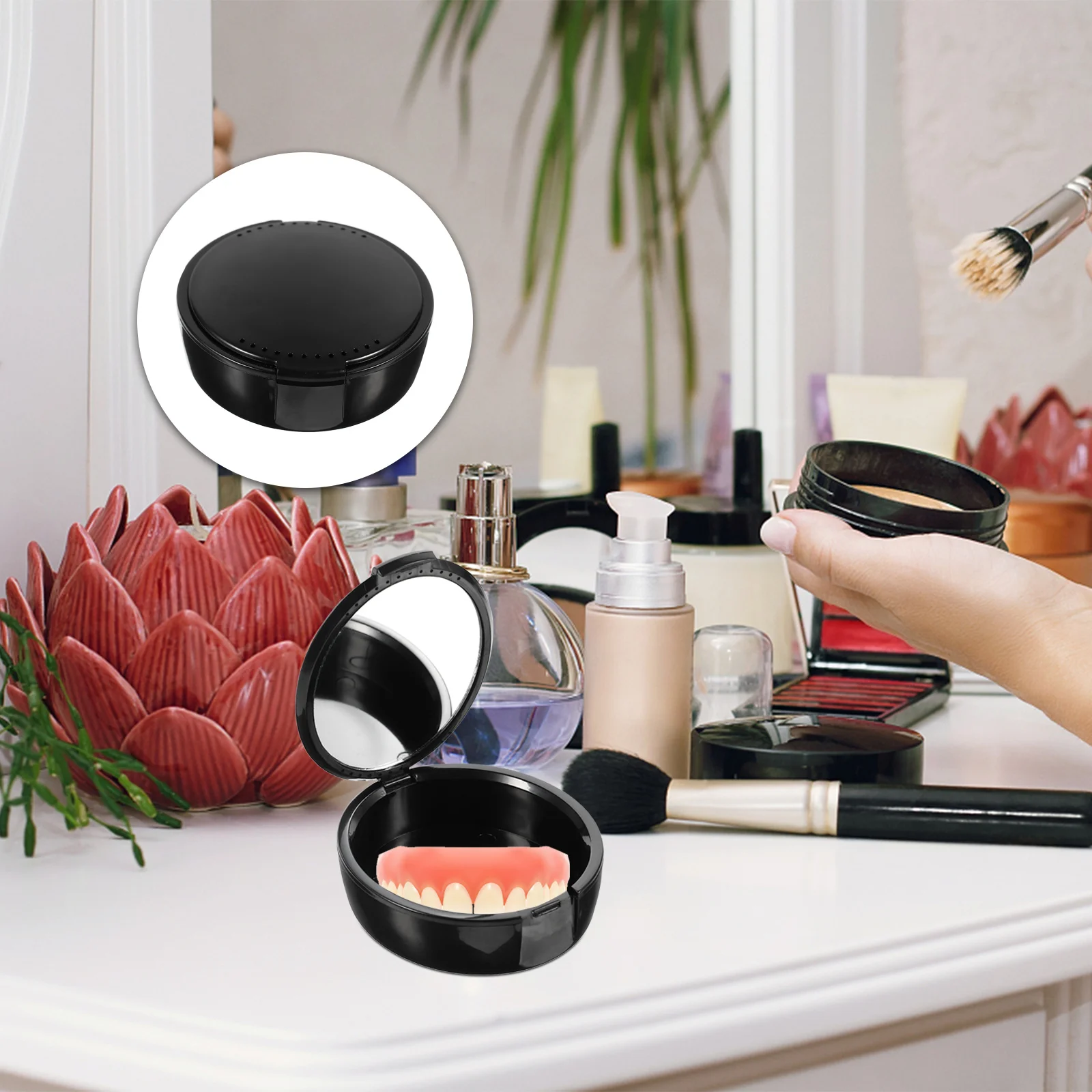 

1 шт., портативный держатель для зубных протезов с зеркалом