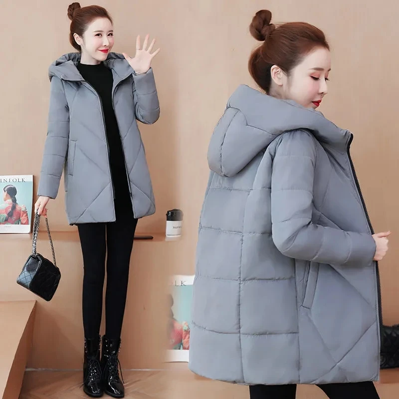 2022 Autumn Winter New Down Cotton Coat Womens Fashion Loose Thin All-match Padded Jacket Women Casual Large Size Long Parkas