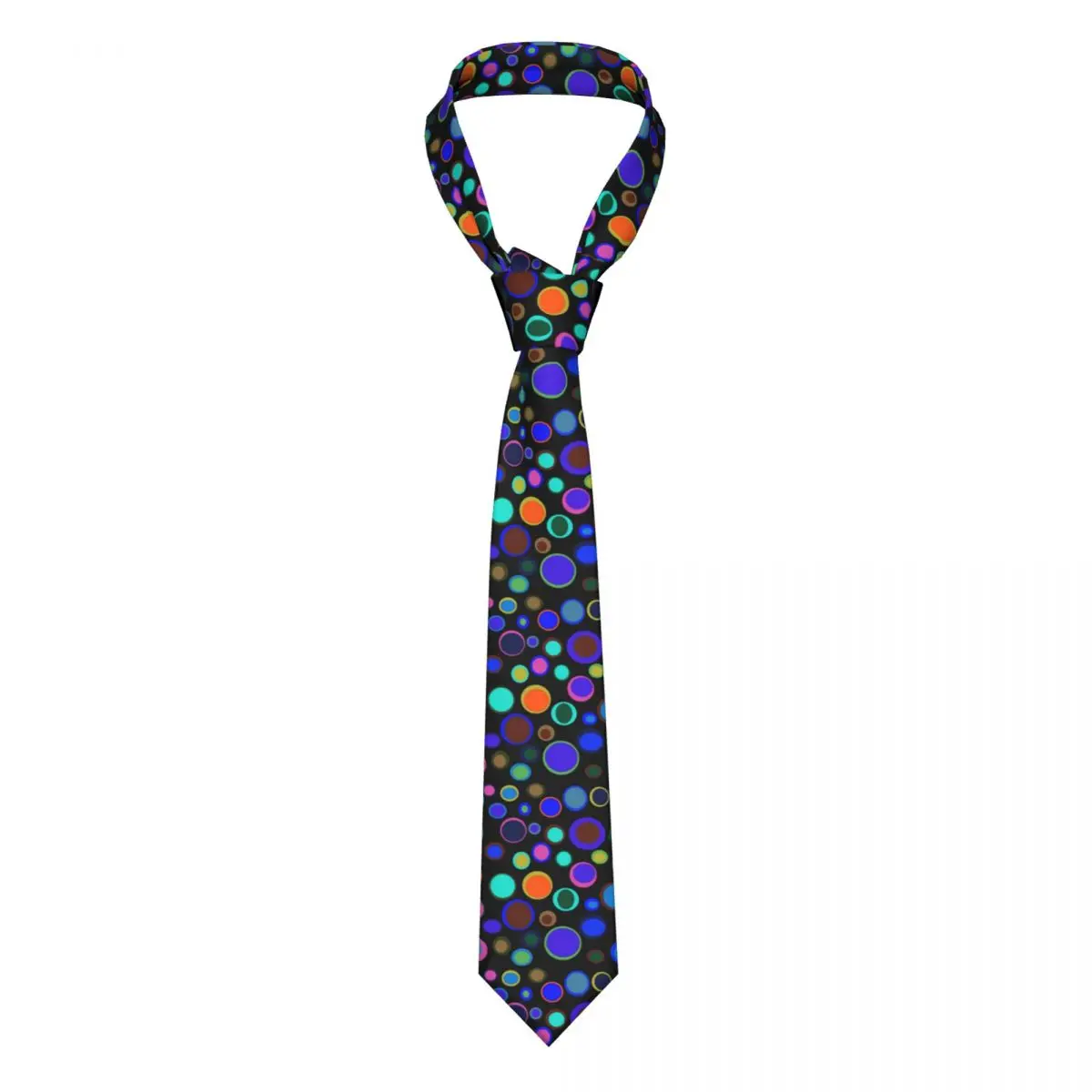 

Colorful Circles Print Tie Rainbow Polka Dots Men Vintage Neck Ties Gift Shirt Wedding Polyester Silk Cravat