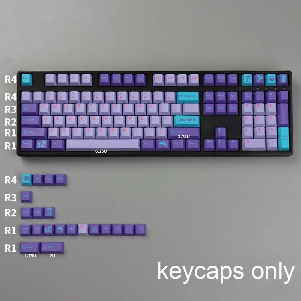 

Игровая клавиатура GMK Vaporwave 129 клавиш PBT, двухсторонняя сублимационная фиолетовая механическая клавиатура, колпачки для клавиш подходящего ...