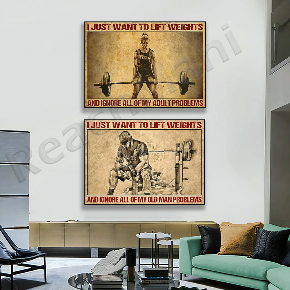 

Powerlifter poster, I just want to lift weights, gym fitness, motivation, workout decorative canvas print poster