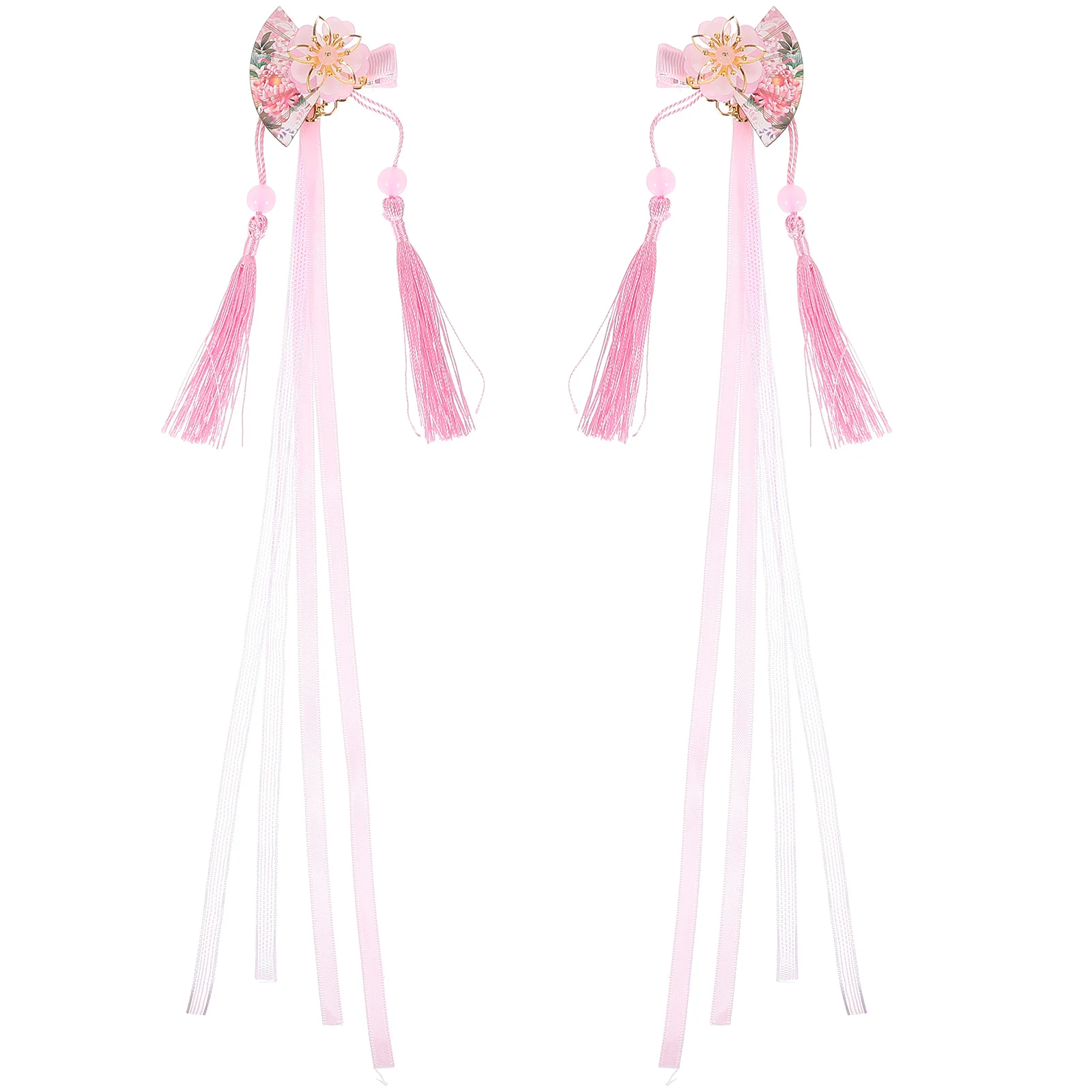 

2 Pcs Fan Hairpin Flower Ribbon Clips Decorative Flowers Japanese Style Accessories Floral