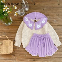freely move autumn infant baby girls clothes suit knitted embroidered lapel toplace pants 2pcs toddler baby girls sweater sets