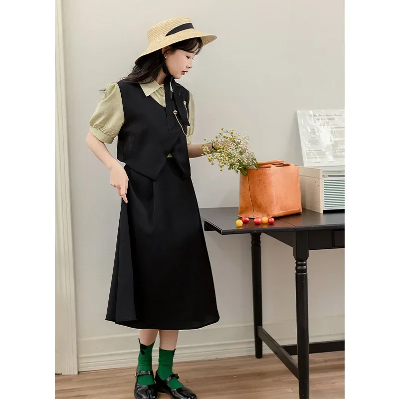 Французская Винтажная футболка из двух предметов женская одежда летняя для