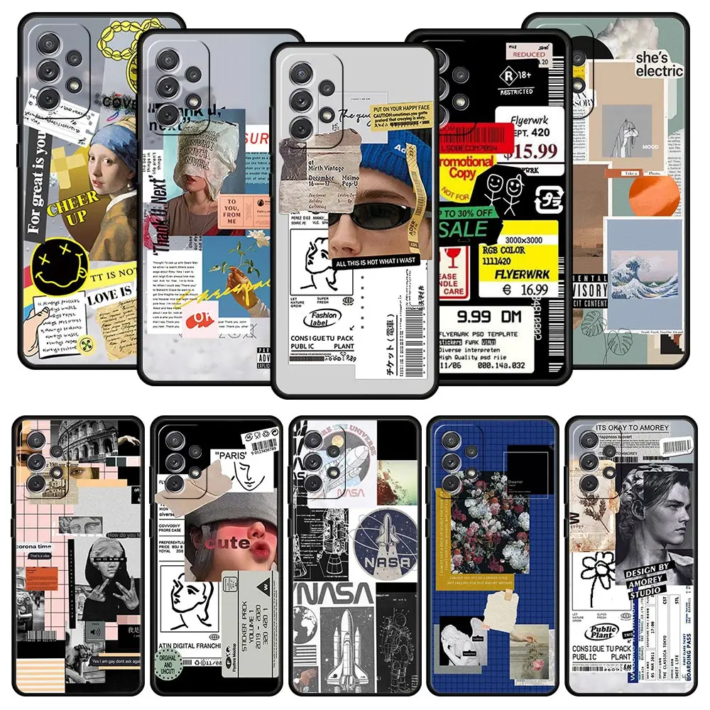 

Art Stamp Label Barcode Funda Case For Samsung Galaxy A12 A52 A51 A32 A21s A71 A02s A31 A72 A22 5G A11 Black TPU Phone Tampa