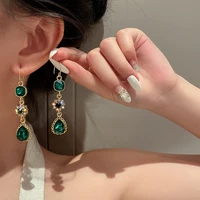 long emerald ear hook earrings with s fashion green glass filled glass filled pendant retro elegant women earrings luxury