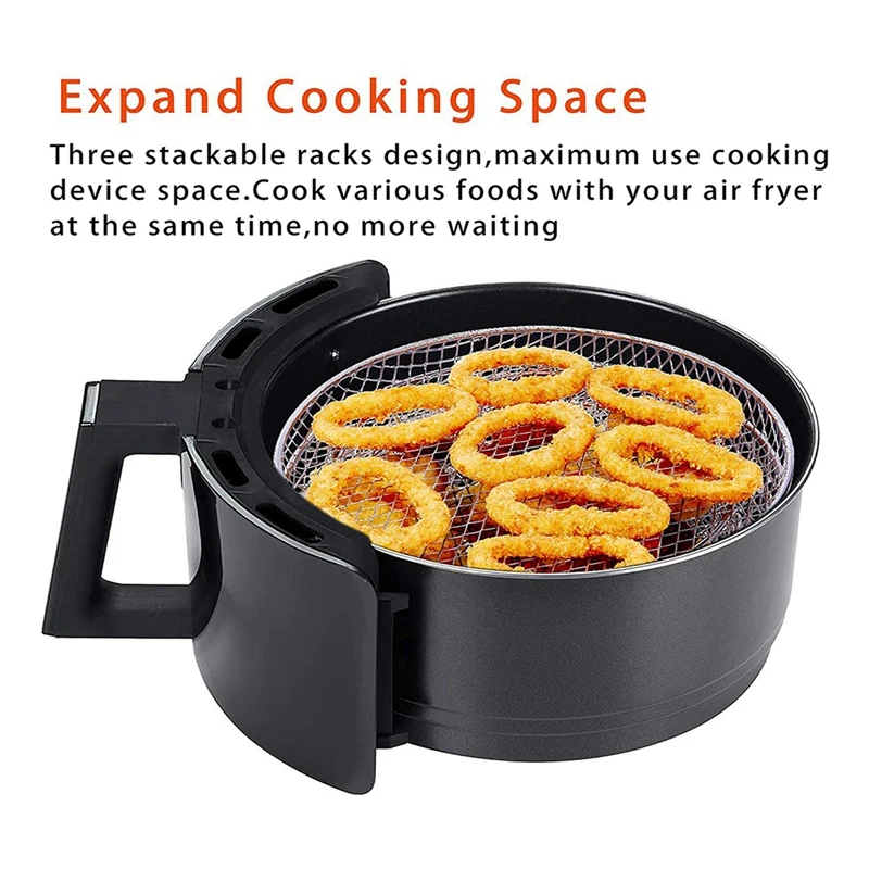 Three Stackable Dehydrator Racks Air Fryer Steam Grill Accessories Fit All 4.2QT - 5.8QT