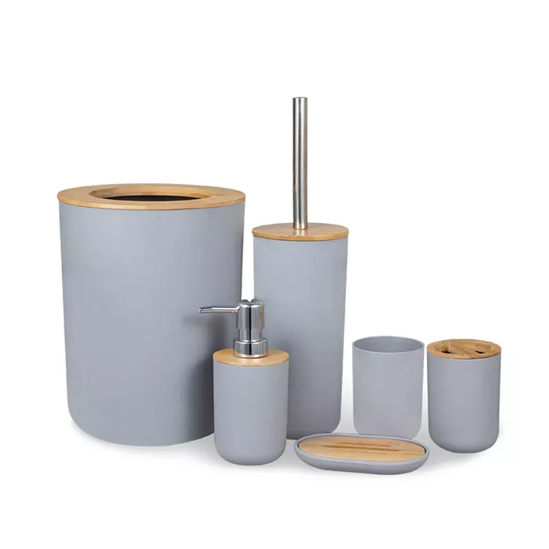 

NEW Bathroom Accessories Set 4pcs 6pcs Toothbrush Holder Soap Dish Dispenser Tumbler Toilet Brush Waste Bin Bathroom Set Gray Wh