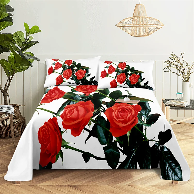 

Red Rose Lover Queen Sheet Set Kid's Girl Room Flower Bedding Set Bed Sheets and Pillowcases Bedding Flat Sheet Bed Sheet Set