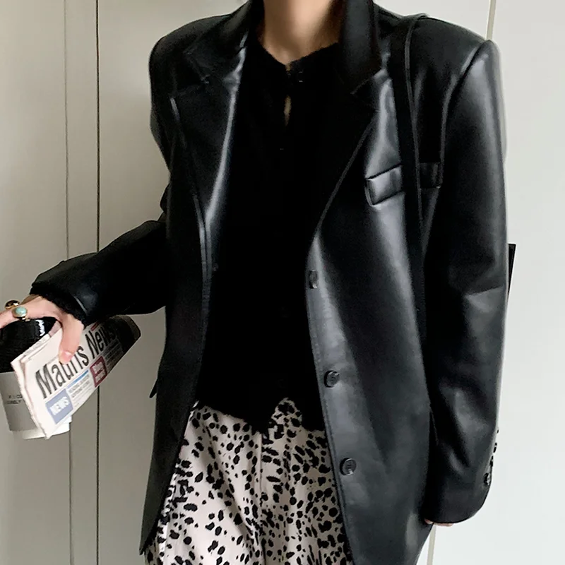 brown leather suit jacket women's long-sleeved soft light autumn and winter jacket jacket fashion autumn PU motorcycle suit