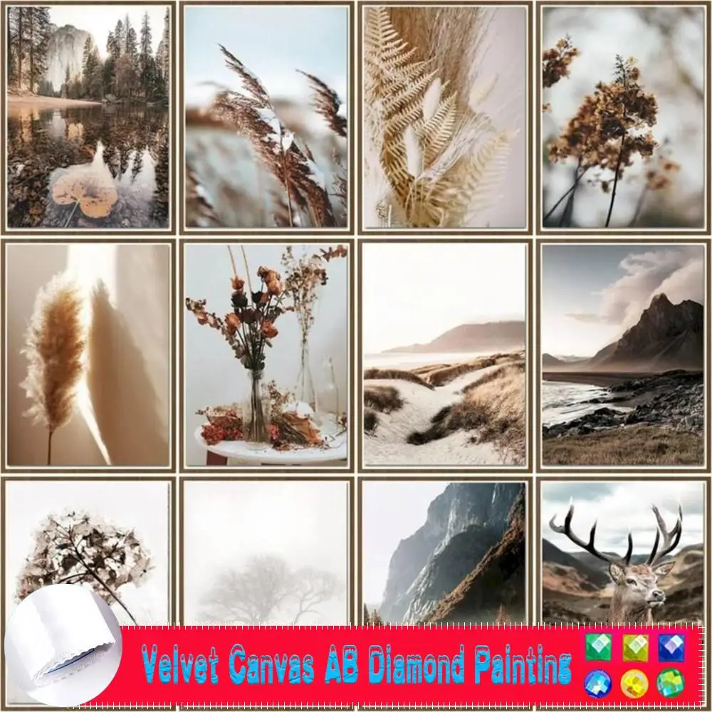 

DIY AB Velvet Canvas Diamond Painting Nature Landscape Crystal Cross Stitch Kits 5D Diamond Art Full Drill Handicrafts Mosaic