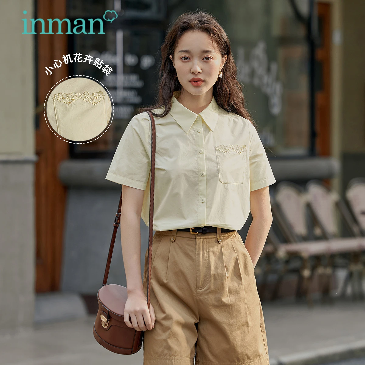 

INMAN Summer Women's Blouses Pure Color Lapel Blusas Short-Sleeve Commuter Women's Shirts Fashion Office Lady Top Women Clothing