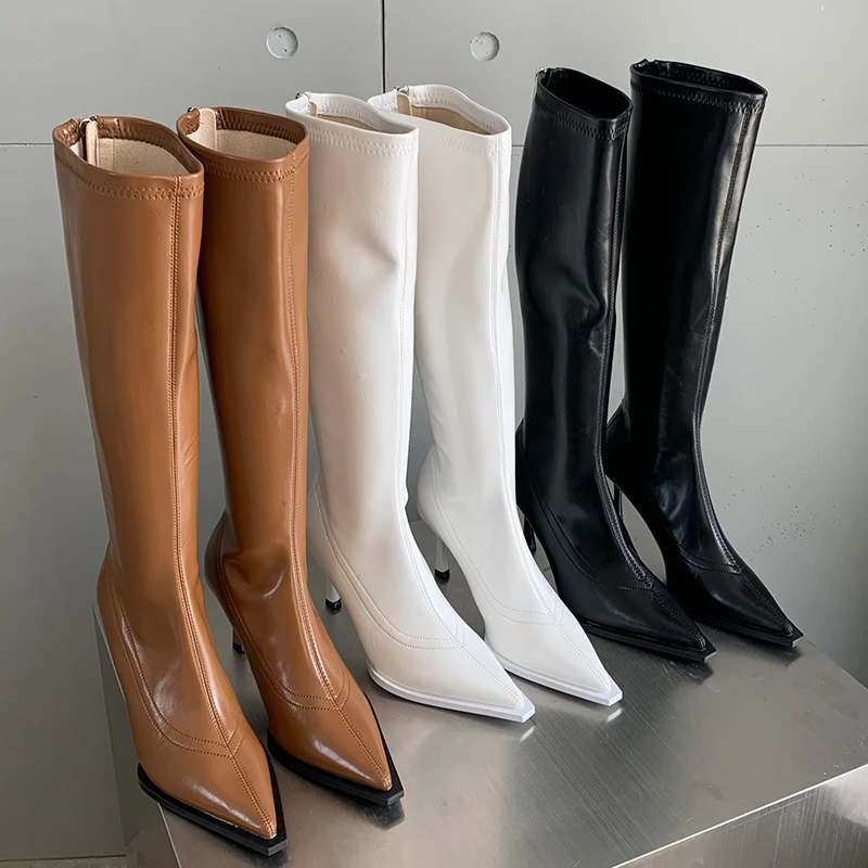 

Женские сапоги до колена Moder, повседневная обувь на тонком каблуке, вечерние осенние женские туфли-лодочки с острым носком, сапоги в западно...