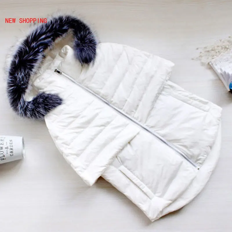 Real Fox Fur Collar Down Hooded Sleeveless Vest Women Autumn Winter White Duck Down Jacket Woman Fashion Warm Coat Parkas Coats